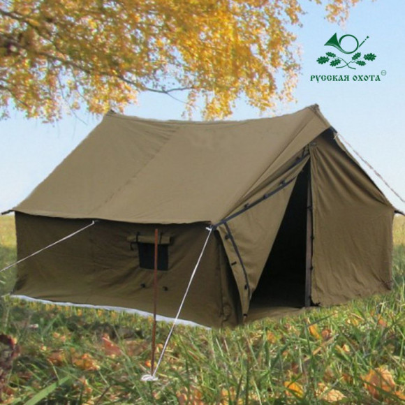 Палатка Русская охота, двухскатная, 100% хлопок, с карманом для дымохода, 3-местная