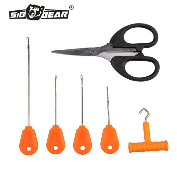 Набор инструментов: ножницы, 3 иглы, сверло, затягиватель узла SibBear Набор инструментов: ножницы, 3 иглы, сверло, затягиватель узла SibBear