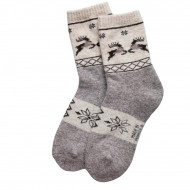 Носки из 100% шерсти производства Монголия "Снежинки и олени" цвет Серый Носки из 100% шерсти производства Монголия "Снежинки и олени" цвет Серый