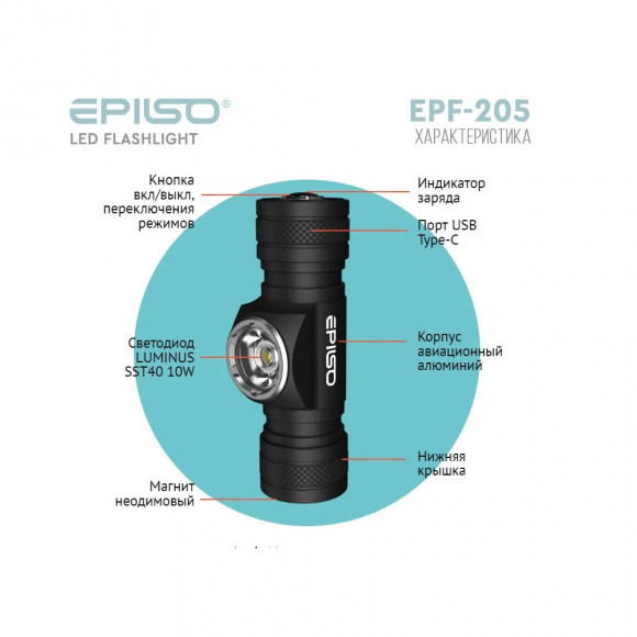 Фонарь налобный/ручной Epilso EPF-205 Фонарь налобный/ручной Epilso EPF-205
