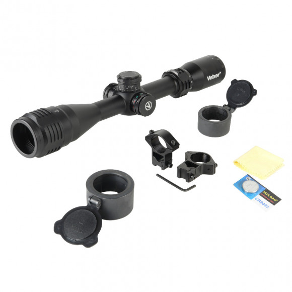 Прицел Veber 3-9x40 AOE RG (25.4 мм., Mil-Dot, подсветка, кольца) пневматика до 20Дж.