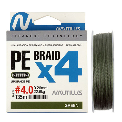Шнур плетеный Nautilus Pro Braid X4 Green 135м