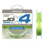 Шнур плетеный Nautilus X4 Jig Braid Chartreuse 150м цвет жёлто-зеленый (шартрез) Шнур плетеный Nautilus X4 Jig Braid Chartreuse 150м цвет жёлто-зеленый (шартрез)