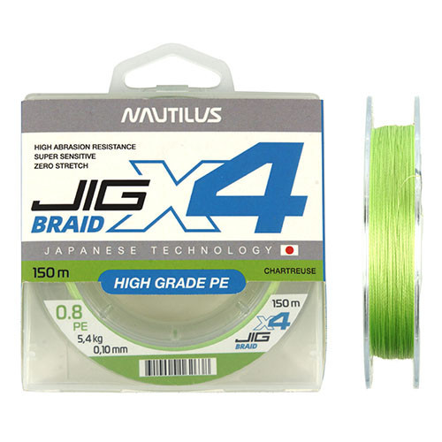 Шнур плетеный Nautilus X4 Jig Braid Chartreuse 150м цвет жёлто-зеленый (шартрез)