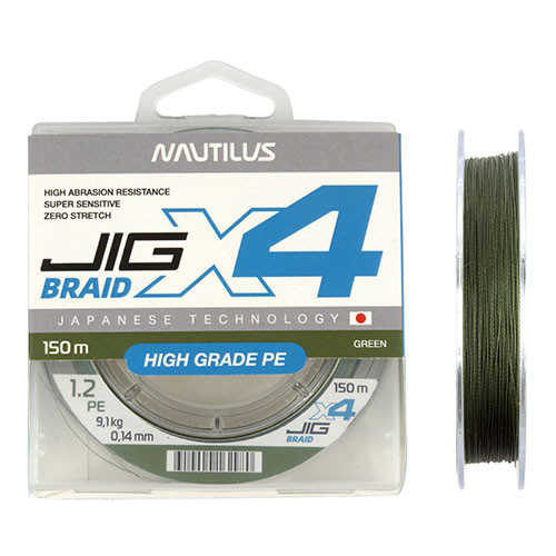 Шнур плетеный Nautilus X4 Jig Braid Green 150м цвет зеленый