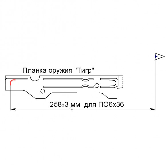 Для того, чтобы определить положение глаза стрелка у выходного зрачка прицела ПО6х36 на вашем оружии, воспользуйтесь следующими рисунками:
1. Для оружия "Тигр" расстояние от точки, куда упрется кронштейн прицела (обозначено красным), до точки, где будет н Для того, чтобы определить положение глаза стрелка у выходного зрачка прицела ПО6х36 на вашем оружии, воспользуйтесь следующими рисунками:
1. Для оружия "Тигр" расстояние от точки, куда упрется кронштейн прицела (обозначено красным), до точки, где будет н
