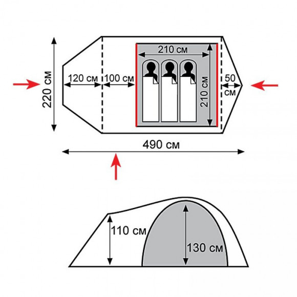 Палатка TRAMP Cave 3 (V2) TRT-21 цвет серый
