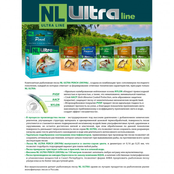 Леска Aqua NL Ultra Perch (Окунь) 150м цвет светло-серый Леска Aqua NL Ultra Perch (Окунь) 150м цвет светло-серый