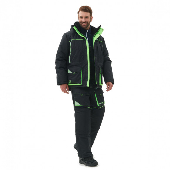 Костюм зимний Huntsman Elbrus ткань Hit Membrane цвет Черный/Лайм