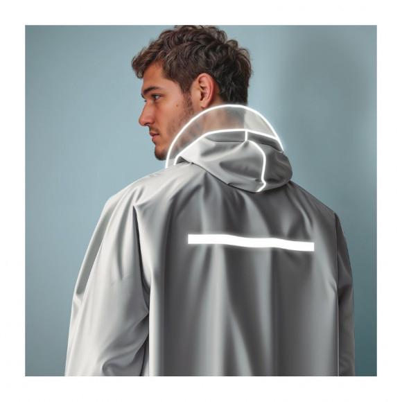 Дождевик-плащ на кнопках с капюшоном из EVA 130мк Nadzor прозрачный со светоотражающими кантом и полосами Дождевик-плащ на кнопках с капюшоном из EVA 130мк Nadzor прозрачный со светоотражающими кантом и полосами