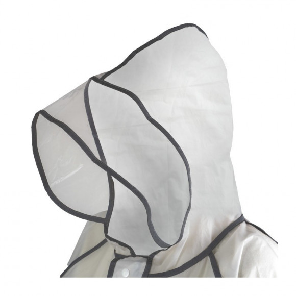 Дождевик-плащ на кнопках с капюшоном из EVA 130мк Nadzor прозрачный со светоотражающими кантом и полосами Дождевик-плащ на кнопках с капюшоном из EVA 130мк Nadzor прозрачный со светоотражающими кантом и полосами