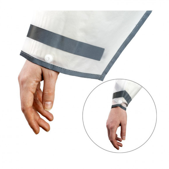 Дождевик-плащ на кнопках с капюшоном из EVA 130мк Nadzor прозрачный со светоотражающими кантом и полосами Дождевик-плащ на кнопках с капюшоном из EVA 130мк Nadzor прозрачный со светоотражающими кантом и полосами