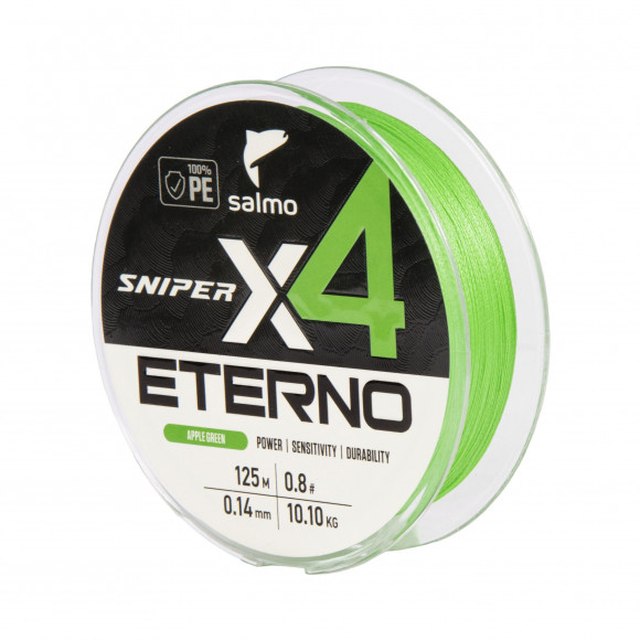 Шнур плетёный Salmo Sniper х4 ETERNO BRAID Apple Green 125м Шнур плетёный Salmo Sniper х4 ETERNO BRAID Apple Green 125м