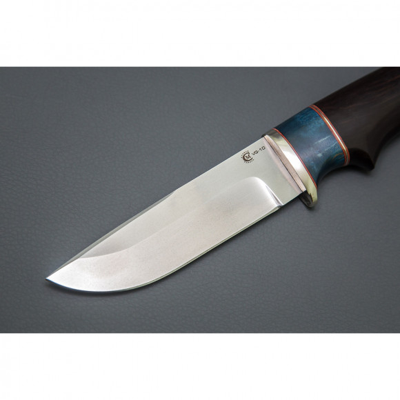 Нож ИП Семин Егерь из стали VG-10 рукоять литье мельхиор, вставка стабилизированная карельская береза, черный граб