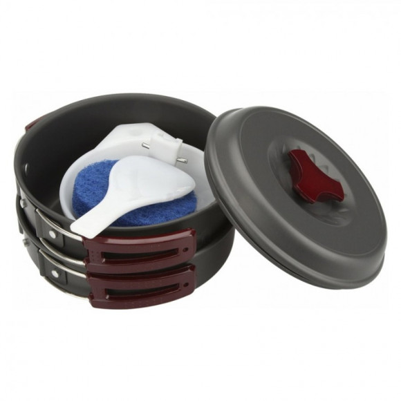 Набор посуды TRC-024, анодир.алюминий (котлы 1.75, 1.0л., сковорода, поварежка, ложки, тарелки)