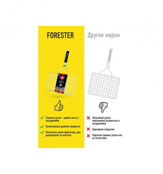Решетка-гриль 22х35см со съемной ручкой FORESTER MOBILE  BQ-S01M Решетка-гриль 22х35см со съемной ручкой FORESTER MOBILE  BQ-S01M
