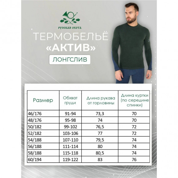 Комплект термобелья Русская охота Актив (бирюзовый / серый)