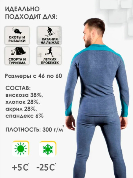 Комплект термобелья Русская охота Актив (бирюзовый / серый)