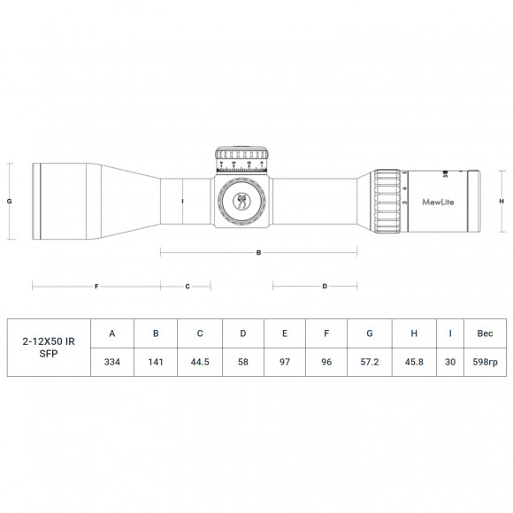 Прицел оптический Mewlite 2-12х50 SFP сетка Крест подсветка 30мм IP67  6000Дж.